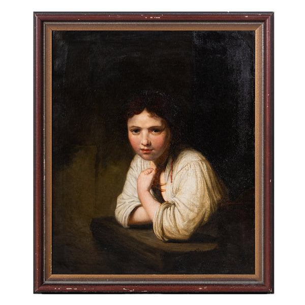 Painting of a girl in window, 19th C. - Selected Design & Antiques