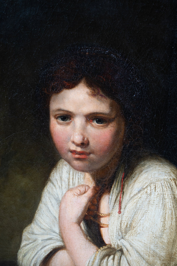 Painting of a girl in window, 19th C. - Selected Design & Antiques