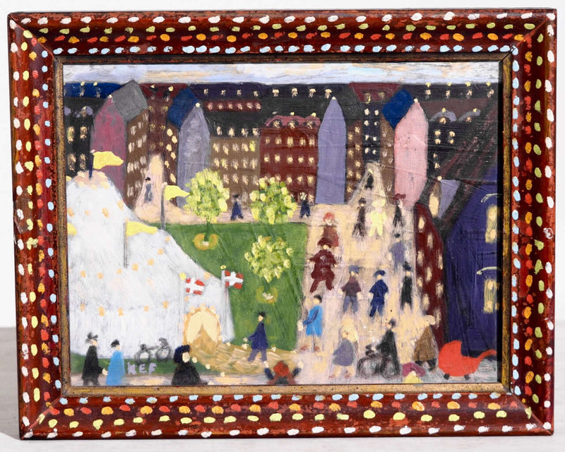 Charming Naivistisk painting, “Circus in town” - Selected Design & Antiques